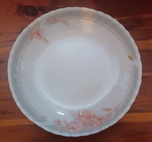 Indopal Milk Glass Floral Shallow Serving Bowl Dish White With Peach Flowers - Picture 1 of 5