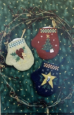 Rare Vtg Waxing Moon Designs Holiday Mini-Mittens Cross Stitch 2002 booklet #039 - Image 1 of 3