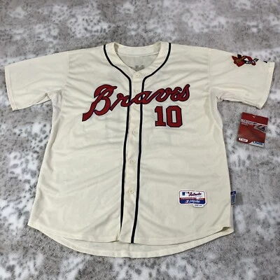Camiseta Atlanta Braves Off White Crema Jones 10 Majestic Talla 44 Grande Firma Foto 1 de 4