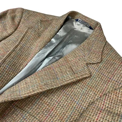 VTG Polo Ralph Lauren Men's Wool Tweed 3/2 Roll Blazer Beige/Pastels Plaid • 40L - Image 1 of 4
