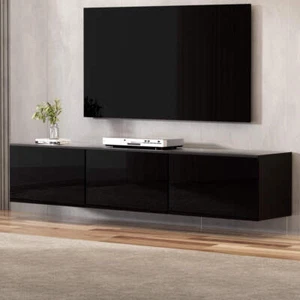 Artiss Floating Entertainment Unit TV Cabinet High Glossy Black 3 Cabinets 200CM - Picture 1 of 8