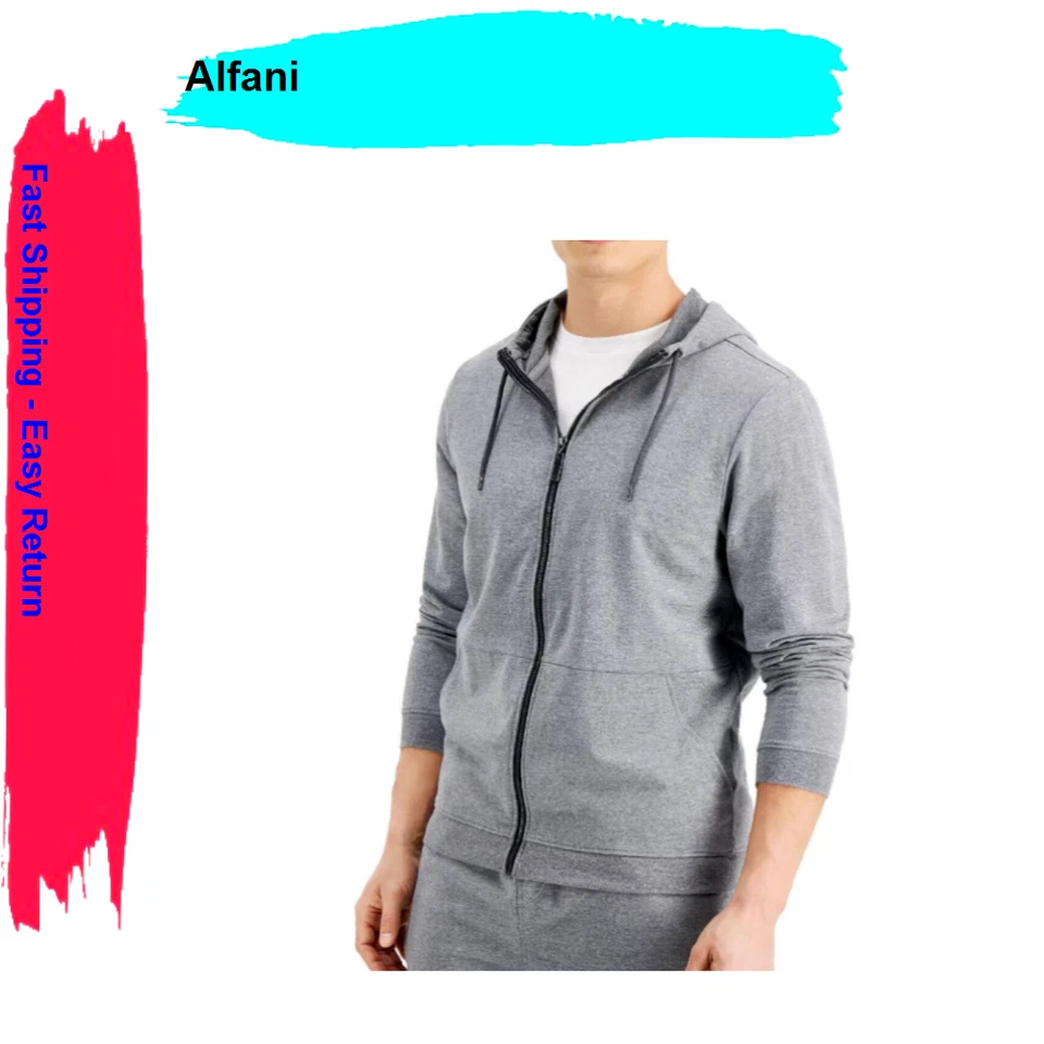Alfani Men's Moisture-Wicking Pajama Hoodie Cotton-Polyester Grey Heather - XL