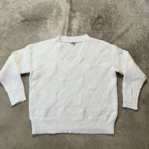 Topshop Sweater Womens Small 4-6 White V Neck Pullover Textured Cozy Soft - Picture 1 of 9