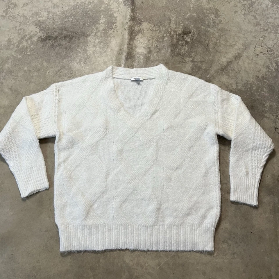 Topshop Suéter Mujer Talla Pequeña 4-6 Blanco Cuello en V Pullover Texturizado Acogedor Suave Foto 1 de 4