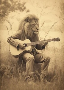 Lion Playing Guitar #1 - Cute Funny Animals - Poster - Picture 1 of 5