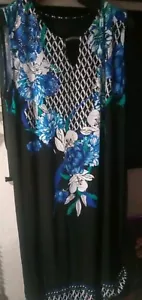 JM Collection Brush Florals Keyhole-Neck Sheath Black With Bling Size Large - Picture 1 of 7