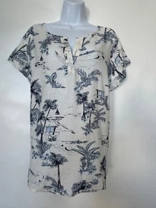 Tahari NEW Women's 1X Blue/White Capped Sleeve Tropical Beach Fun Linen Top - Picture 1 of 11