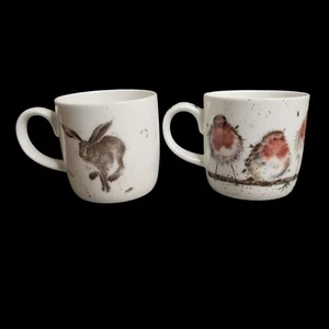 2 Royal Worcester Wrendale Designs Mugs Cups - Good Hare Day & Rockin' Robins - Picture 1 of 9