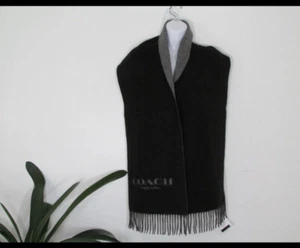 NWT Coach Bi - Color Wool & Cashmere Logo Scarf Black - Picture 1 of 1