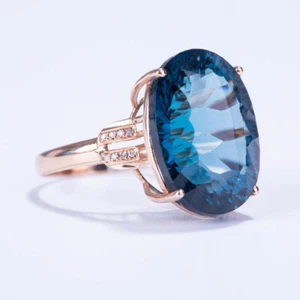 Nuevos anillos ajustables clásicos grandes ovalados de topacio azul Londres oro rosa para mujer - Imagen 1 de 6