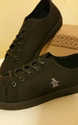 BNIB Original Penguin Junior Boys Fire Canvas Pumps Black - UK 1 Summer Holidays - Image 1 of 4