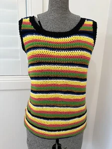 Vintage 1970s Hand Crochet Knit Rainbow Vest Tank Top S 8 - Picture 1 of 7