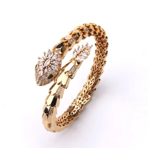 Set Anello Braccialetto Elastico Intarsiato Zirconi Forma Serpente Colore Oro Popolare - Foto 1 di 15