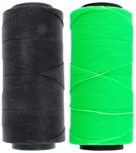 2 Knot It Waxed Polyester Cord 1mm Diameter 144M Spools (Black, Neon Green) - Picture 1 of 3