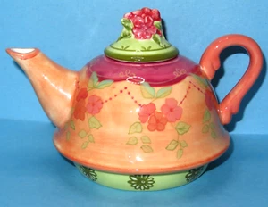 Tracy Porter Hand Painted Ceramic Mini Teapot with Lid Floral 4.5" Tall x 4.5" - Picture 1 of 10