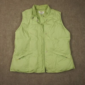 Talbots Feather Puffer Vest Womens M Goose Down Green Hidden Hood Full Zip Snap - Picture 1 of 12