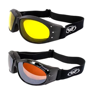 2 Motorcycle Padded Goggles-Sun Glasses-DRIVING MIRROR & YELLOW Lens - Picture 1 of 9