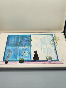 Set Of 4 Catherine Piret Plastic Placemats Cat In Window 1980’s. - Picture 1 of 8