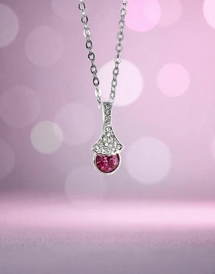 Dainty Pink Swarovski Elements Crystal Necklace 18K Gold Plated 16-18" - Image 1 of 4