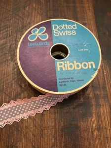 Vintage Leewards Pink Dotted Lace Swiss Ribbon on Roll - Picture 1 of 3