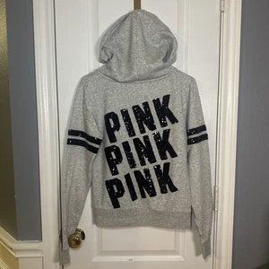 Victoria Secret Pink Black Bling Gray Perfect Full Zip Hoodie Jacket XS - Picture 1 of 11
