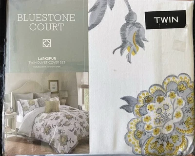 Bluestone Court Larkspur Twin Duvet Cover Set Grey/White 100% Cotton 68 in X 90 - Image 1 of 2