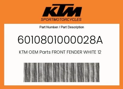 KTM Genuine Front Fender White 12 - 6010801000028A - Image 1 of 4