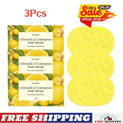 3X Citronella&Lemongrass Soap Sponge Cleanse&Refresh Skin Rejuvenate&Exfoliate - Image 1 of 4