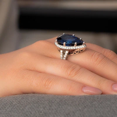 8.60 Ct Pear Cut Natural Sapphire & Diamond Engagement 14K Ring White Gold Sz 6 - Image 1 of 4