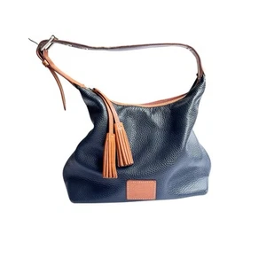 DOONEY BOURKE Pebble Bag Purse BLUE LEATHER SADDLE TOTE TASSEL Hobo - Picture 1 of 17