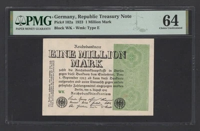 Germany- Republic Treasury 1 Million Mark 1923 P102a Uncirculated Grade 64 - Image 1 of 2