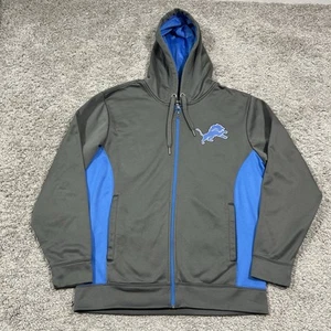 Detroit Lions Majestic Mens Medium Full-Zip Hoodie With Front Pockets Gray Blue - Picture 1 of 8