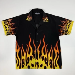 Vintage Silver Point Flames Shirt Button Down Mens Medium Y2K Hot Rod Rock - Picture 1 of 7