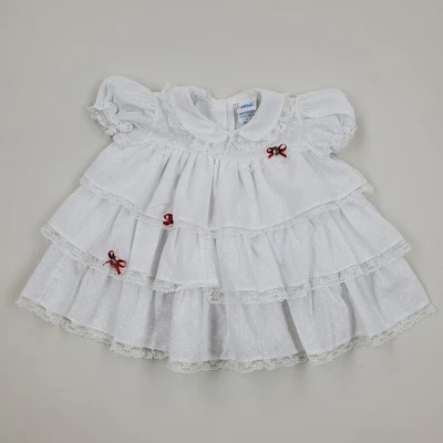 Vestido Cupcake Vintage Años 80 Bebé Niña ALEXIS 9 Mo Con Volantes Blanco Círculo Foto 1 de 4