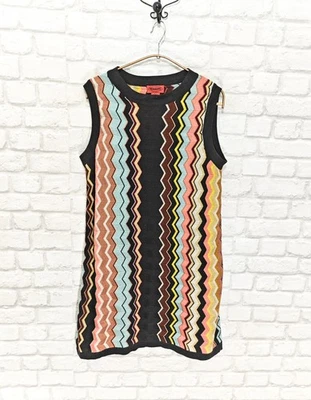 MISSONI Vestido Vintage Zig Zag Patrón Hasta la Rodilla Sin Mangas Talla L - Imagen 1 de 4