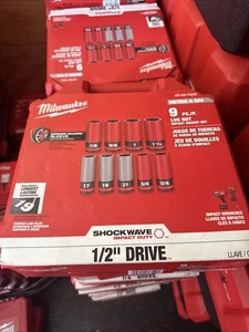 Milwaukee 49-66-7832 SHOCKWAVE Impact Duty 9 piece 1/2in Socket Set - Red/Gray - Picture 1 of 1