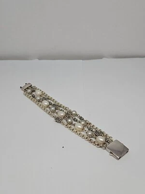 Michael Dawkins Sterling Silver & White & Gray Pearl 4 Strand 6" Bracelet 74.1g - Image 1 of 4