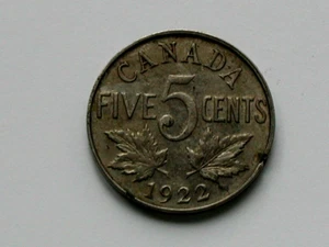 1922 CANADA George V Nickel Coin - 5 Cents - circulated & toned - RIM DAMAGE - Bild 1 von 2
