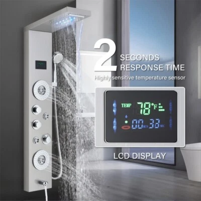 LED Shower Panel Tower System Stainless Steel Rain&Waterfall Massage Jet Mixer - Image 1 of 4
