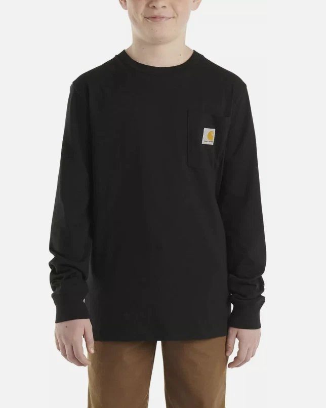 Camiseta Carhartt masculina manga longa gola redonda com bolso tamanho diferente preta - Imagem 1 de 2