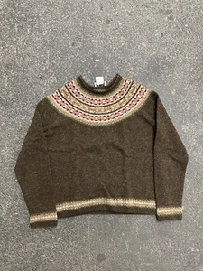 Suéter de punto de lana Talbots para mujer Fair Isle Lambs grande marrón acogedor nórdico de colección - Imagen 1 de 8