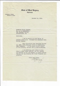 WEST VIRGINIA 1922 Richmond & Zacatecas Gold Mining Company Letter - Picture 1 of 1