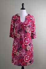 JUDE CONNALLY $168 Smooth Stretch Pink Paisley U-Neck Tunic Dress Size XL