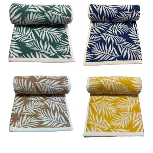 Bath Sheet Beige Turkish Cotton Jacquard Leaf Design White Borders Luxurious - Picture 1 of 2
