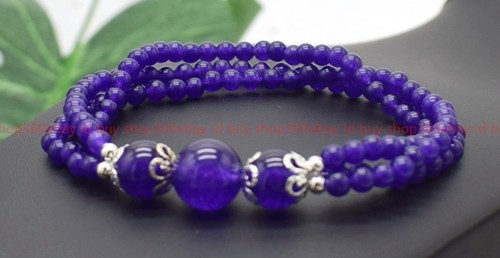 VALENTINO Bellissimo Braccialetto Perline Pietra Preziosa Rotonda 3 Righe Naturale 4mm Viola Giada 7 9in