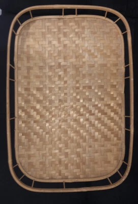 Wicker Bamboo Coffee Table Tray Rectangle Vintage Tan Cream Yellow Boho Shallow - Image 1 of 4