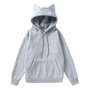 Women Hooded Top Shirt Sweatshirt Cute Cat Ear Casual Hoody Sportswear Outwear