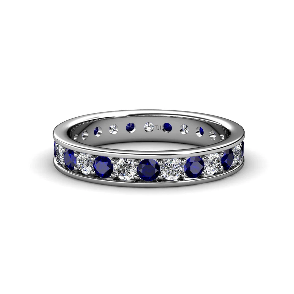 TriJewels Blue Sapphire and Diamond Eternity Ring 1.18 ctw* 14K Gold JP:137367 - Image 1 of 1