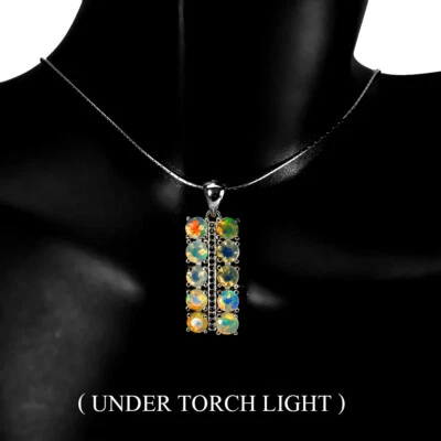 925 Пробы ожерелье круглый огонь опал 4 мм черный шпинель драгоценных камней ювелирных изделий - Изображение 1 из 4