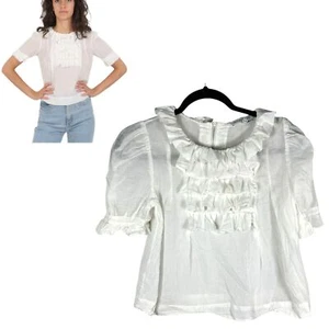 See by Chloe White Victorian Ruffle High Neck Semi Sheer Blouse Size 6 - Picture 1 of 7